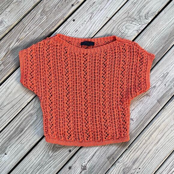 Zara Women's Orange Open Knit Cropped Sweater Top Size M - Picture 3 of 11